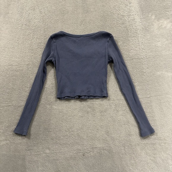 Uniqlo Button Top Shirt Long Sleeve Women XS Blue Ribbed Cozy Casual Normcore - Picture 3 of 7